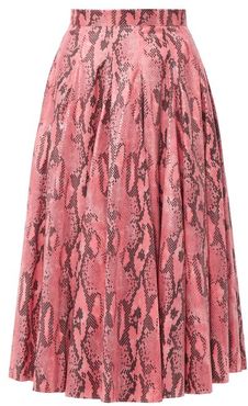 Snake-print Jersey Midi Skirt - Womens - Pink