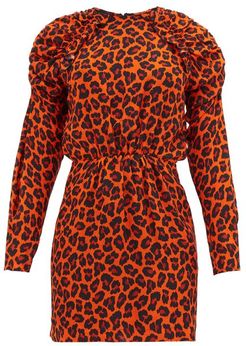 Ruffled Leopard-print Crepe Mini Dress - Womens - Orange