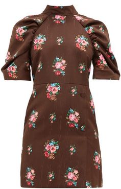 Open-back Floral-jacquard Dress - Womens - Brown Multi