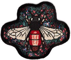 Bee-embroidered Satin Cushion - Black Multi