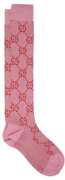 GG-intarsia Cotton-blend Lamé Knee-high Socks - Womens - Pink Multi