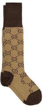 GG-intarsia Cotton-blend Knee-high Socks - Womens - Brown Multi