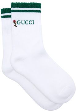 Rose-embroidered Cotton-blend Socks - Womens - White