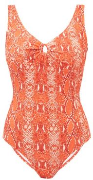 Lori Scoop-back Python-print Swimsuit - Womens - Orange