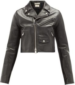 Cropped Leather Biker Jacket - Womens - Black