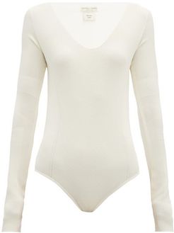 Long-sleeved Ribbed-knit Jersey Bodysuit - Womens - Ivory