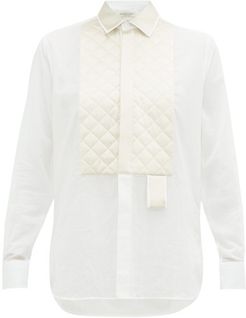 Quilted Satin-yoke Cotton Shirt - Womens - White Multi