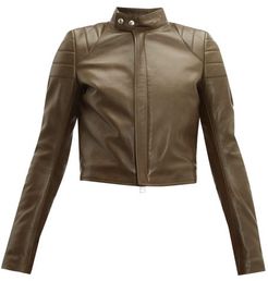 Cropped Leather Biker Jacket - Womens - Khaki