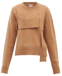 Woven-panel Wool Sweater - Womens - Camel