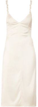 Knotted-strap Satin Pencil Dress - Womens - Ivory