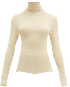 Roll-neck Chevron Stretch-knit Sweater - Womens - Cream