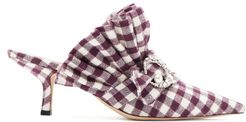 Crystal-moon Checked Cotton Mules - Womens - Burgundy White