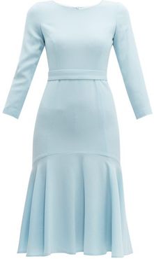 Iris Fluted Wool-crepe Midi Dress - Womens - Light Blue