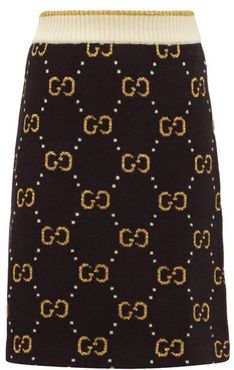 GG-jacquard Wool-blend Mini Skirt - Womens - Black Multi