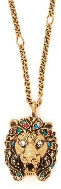 Lion-head Crystal-embellished Pendant Necklace - Womens - Gold