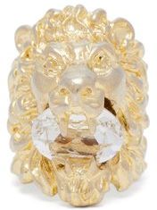 Lion-head Crystal-embellished Ring - Womens - Gold
