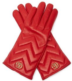 GG Marmont Chevron-quilted Leather Gloves - Womens - Red