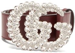 GG Crystal-embellished Leather Belt - Womens - Burgundy