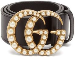 GG Faux Pearl-embellished Leather Belt - Womens - Black