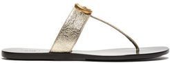 GG Marmont T-bar Leather Sandals - Womens - Gold
