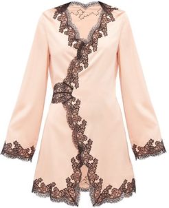 Amelea Lace-trimmed Silk-blend Pyjama Top - Womens - Black Pink