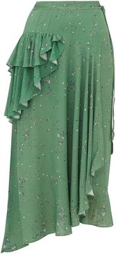 Electra Ruffled Floral-print Crepe Wrap Skirt - Womens - Green Multi