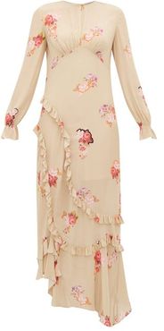 Gabriella Floral-print Crepe De Chine Maxi Dress - Womens - Beige Multi