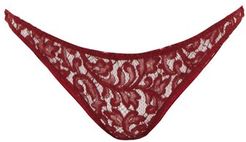 Eugenia Leavers Lace And Velvet Cut-out Briefs - Womens - Red