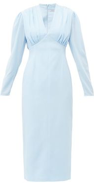 Iliana Gathered Crepe Midi Dress - Womens - Light Blue