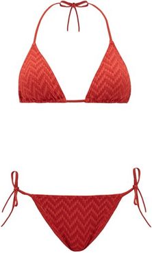 Veston Woven-effect Triangle Bikini - Womens - Red