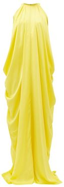 Halterneck Draped Satin Dress - Womens - Yellow