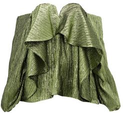 Metallic Draped Lamé Bustier Blouse - Womens - Green