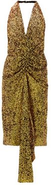 Gathered Sequinned Dress - Womens - Gold
