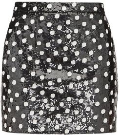 Sequinned Polka-dot Wool Mini Skirt - Womens - Black White