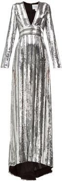 Stardust Sequinned Chiffon Gown - Womens - Silver