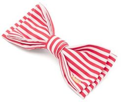 Striped Bow Satin Hair Clip - Womens - Red White
