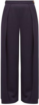 High-rise Sateen Wide-leg Trousers - Womens - Navy