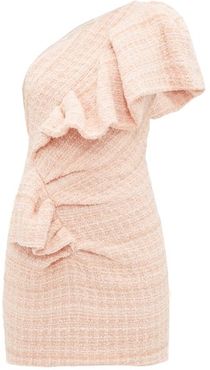 One-shoulder Wool-blend Tweed Mini Dress - Womens - Light Pink