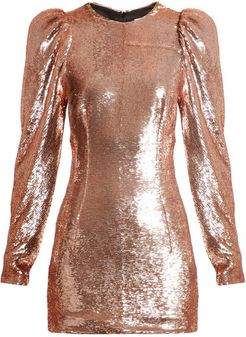 Puff-sleeved Sequin Mini Dress - Womens - Light Pink