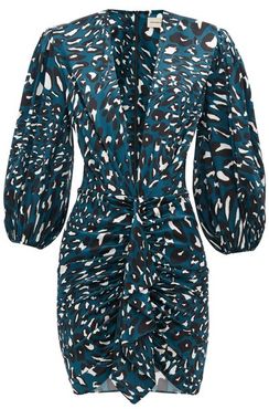 Leopard-print Silk-blend Satin Mini Dress - Womens - Blue Print