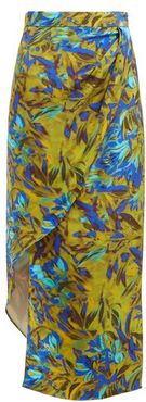 Asymmetric Uv Floral-print Silk Skirt - Womens - Blue Print