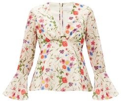 Fleurette Floral-print Cotton-blend Blouse - Womens - White Print