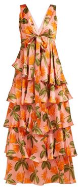 Flavia Tropical-print Hammered-silk Gown - Womens - Orange Multi