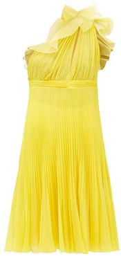 Pleated Silk One-shoulder Ruffle Dress - Womens - Yellow