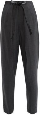Windowpane-check Tie-waist Trousers - Womens - Grey