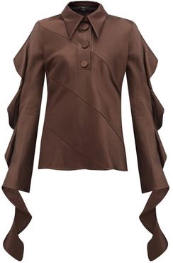 Obsessed Panelled Ruffled Satin Blouse - Womens - Dark Brown