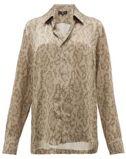 Snake-print Cuban-collar Silk Shirt - Womens - Beige Multi