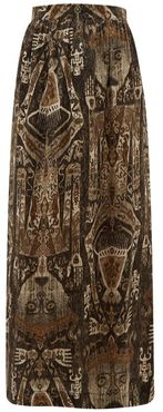 Raja-print Silk Skirt - Womens - Brown Multi
