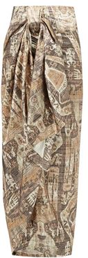 Raja-print Lamé Wrap Skirt - Womens - Brown Multi