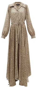 Snake-print Belted Silk-satin Maxi Dress - Womens - Beige Multi